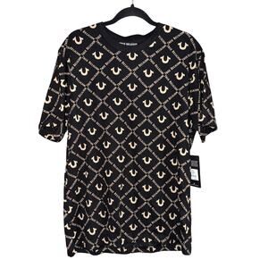 True Religion Men's All Over Print Logo Crew Tee Black Size Extra Large XL New